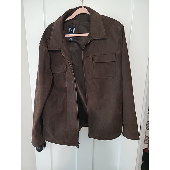 Vintage Y2K Gap Men’s Brown Leather Lined Jacket Size Large